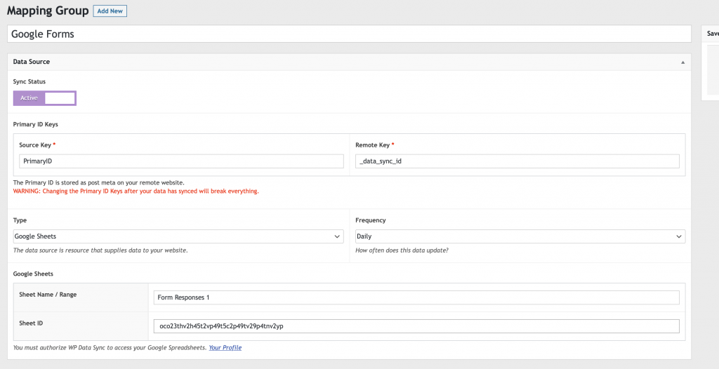 Set up Google Sheets Data Source