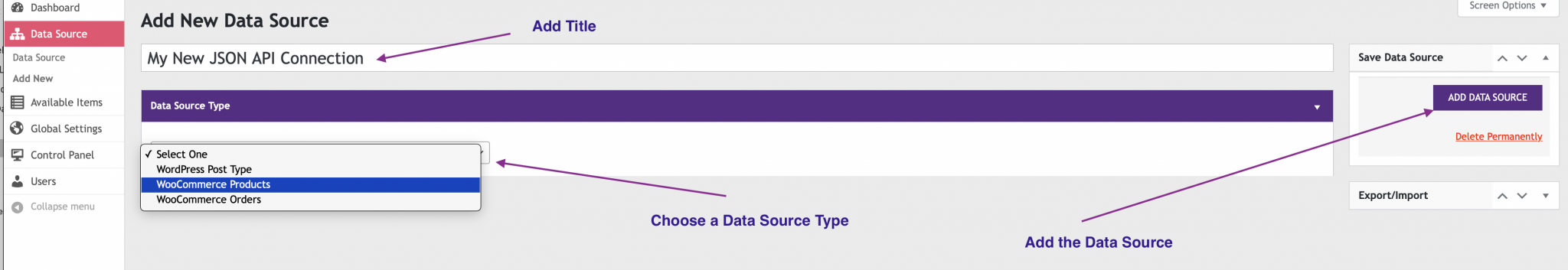Create a New Data Source - WP Data Sync
